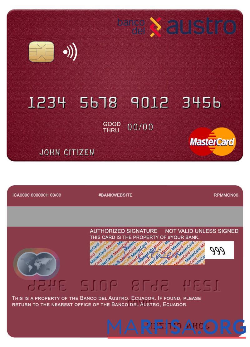 Blank Ecuador Banco del Austro mastercard example